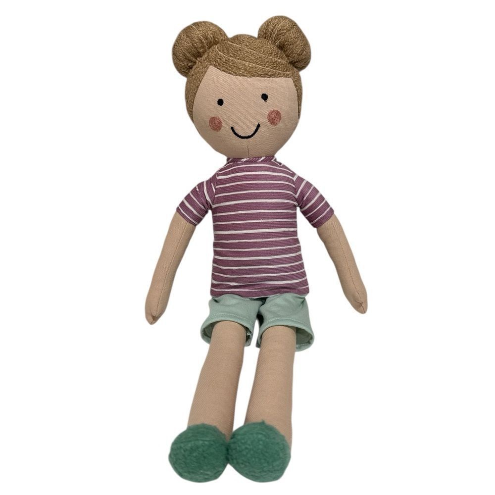 Pillowfort Doll with Striped Purple Shirt and Green Shoes NWOT